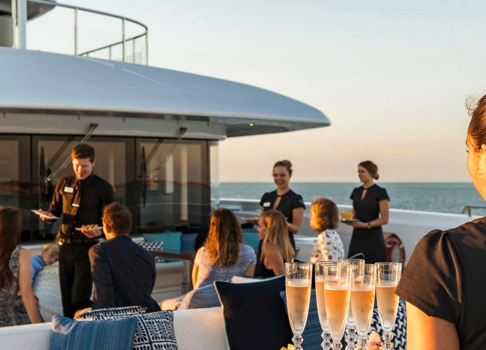 party on a super yacht with champagne