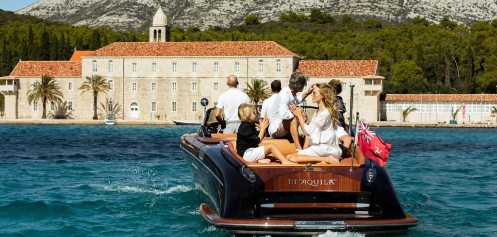 traveling from yacht to shore on boat